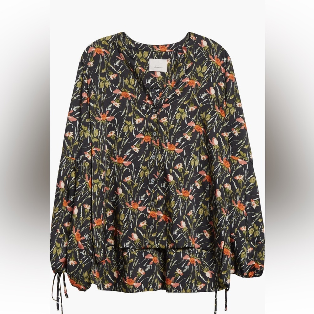 Cinq à Sept Black top with Orange Floral Design - Picture 5 of 8